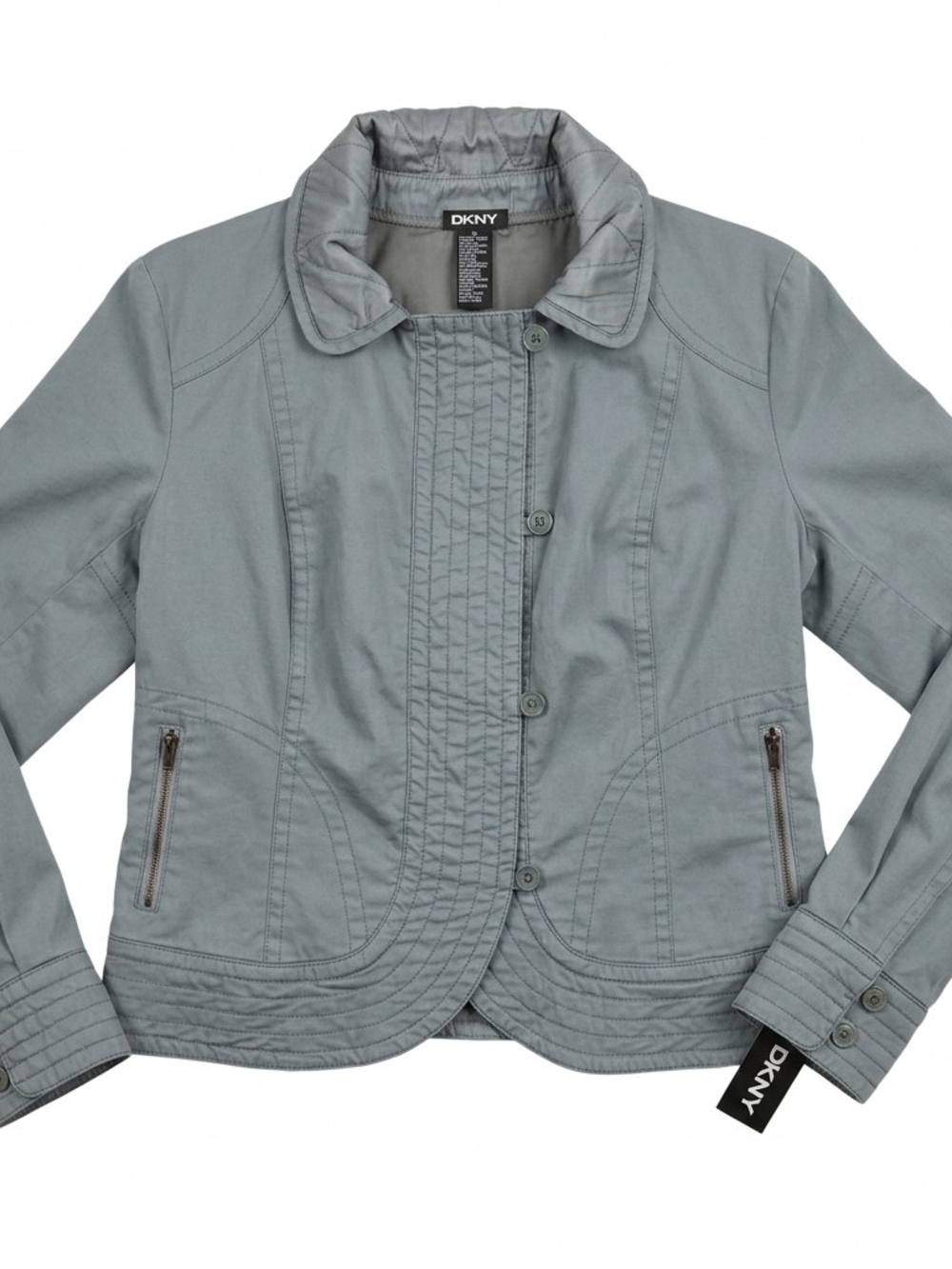 DKNY Women Blue-grey Jacket sz 10 Button-Up Utility Minimalist Clean Girl Casual
